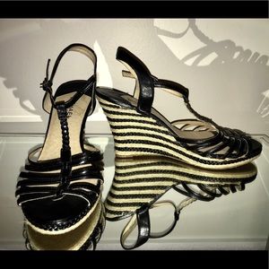 NWOT❗️MK Black Leather Wedge Sandals